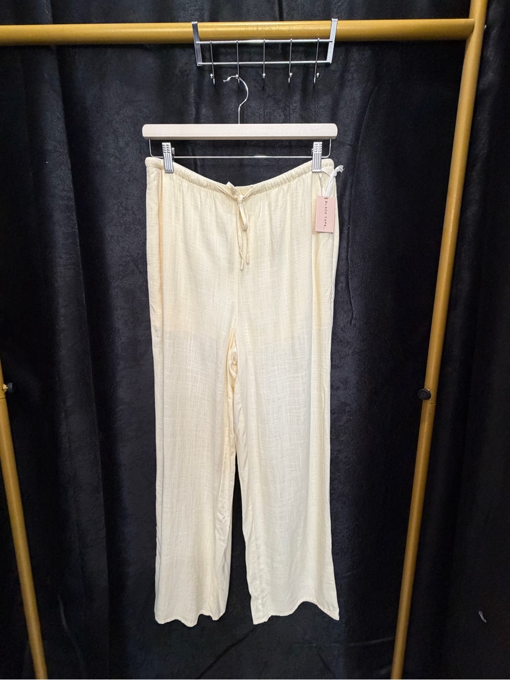 Black Tape_ Light Yellow Drawstring Wide-Leg Pants